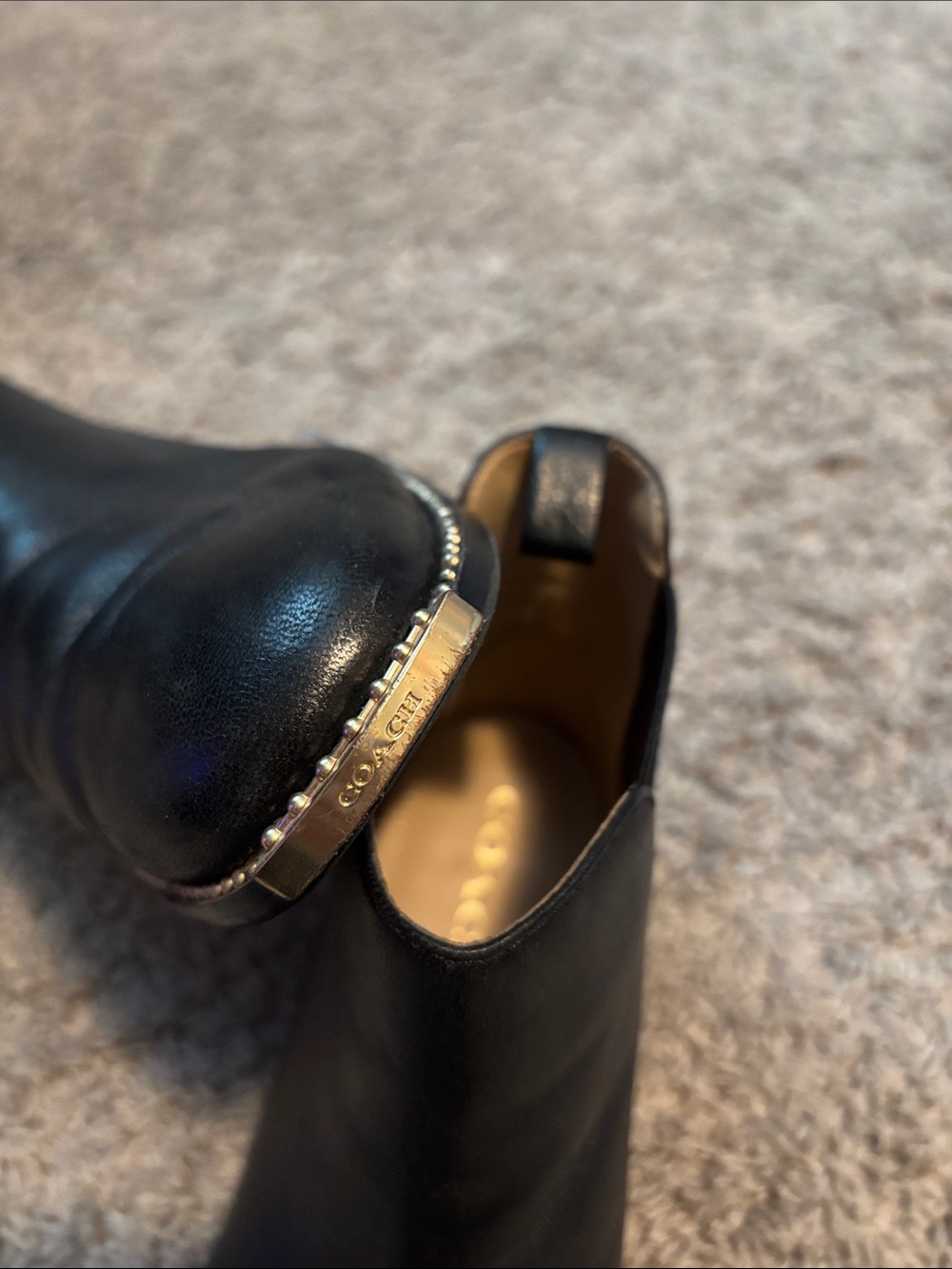 Coach Black Leather Chelsea Ankle Boots with Gold Stud Detailing - Picture 6 of 8